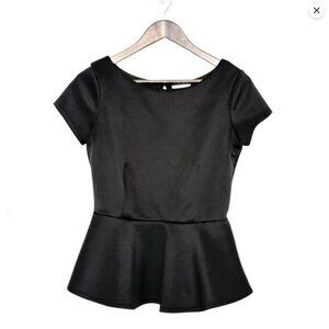 Bisou Bisou Peplum Top Blouse Cap Sleeve | Office Y2K Style | Black Size S
